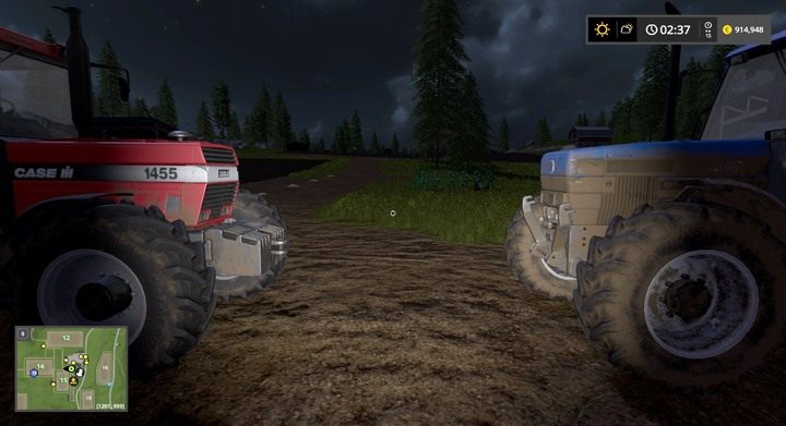 Dodatkowe parametry ciągników to możliwość podłączenia urządzeń z przodu (przeważająca większość posiada tę funkcję - wyjątkiem jest choćby Case IH 1455 XL) - rozpoznasz ją po hakach lub otworach na przedzie ciągnika - jeśli znajduje się tam seryjny obciążnik (jak na zdjęciu powyżej - pojazd po lewe - Ciągniki, kombajny, ciężarówki w Farming Simulator 17 | Opis maszyn - Farming Simulator 17 - poradnik do gry