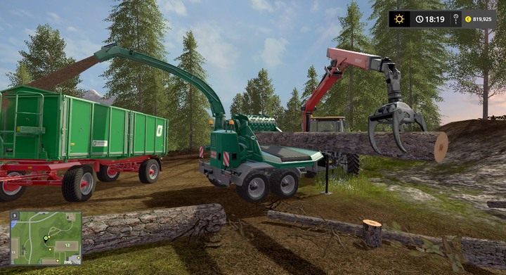 JENZ HEM 583 Z - prawdopodobnie najlepsze urządzenie, szybkie i niezawodne (i z dźwigiem), przerobi na zrębki każde drzewo - Zręby w Farming Simulator 17 | Podstawy leśnictwa - Farming Simulator 17 - poradnik do gry