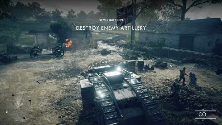 W dalszej części misji, gdy zajmiesz już flagę, wyjdź z czołgu i pobiegnij w kierunku budynku po prawej stronie - Błoto i krew | Podręczniki polowe w Battlefield 1 - Battlefield 1 - poradnik do gry