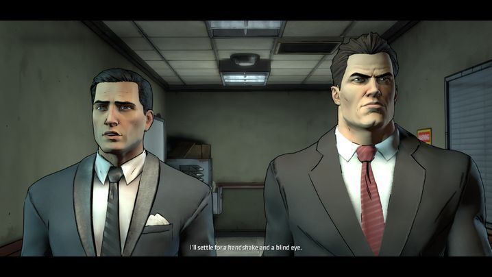 Kierując się do miejsca gdzie przetrzymywany jest Falcone, Harvey wyjaśnia nam jak wielu kontaktów musiał użyć, żeby rozmowa z gangsterem była możliwa - Chapter 2 - The Children | Children of Arkham - Batman: The Telltale Games Series - poradnik do gry