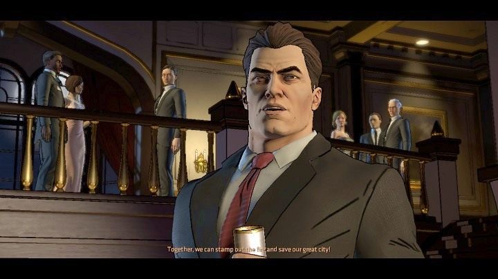 Po wejściu do salonu obserwujemy krótkie wystąpienie Harveya - Chapter 2 - The One that Got Away | Realm of Shadows - Batman: The Telltale Games Series - poradnik do gry
