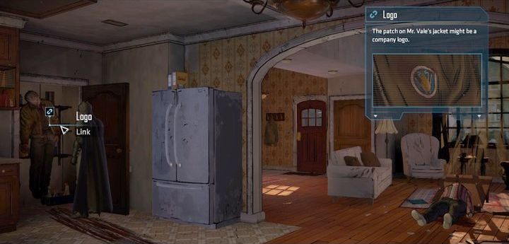 Po prawej stronie znajdziesz także leżące na kominku zdjęcie rodzinne oraz zwłoki mężczyzny wiszące w szafie w kuchni - Chapter 4 - Back to Business | Guardian of Gotham - Batman: The Telltale Games Series - poradnik do gry