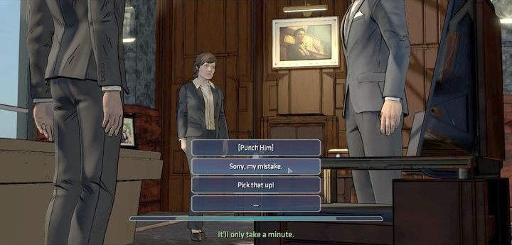 Następny dialog będzie drugą ważną decyzją, którą spotkasz w tym epizodzie - Chapters 4 - Off the Rails | New World Order Batman The Telltale Games Series - Batman: The Telltale Games Series - poradnik do gry