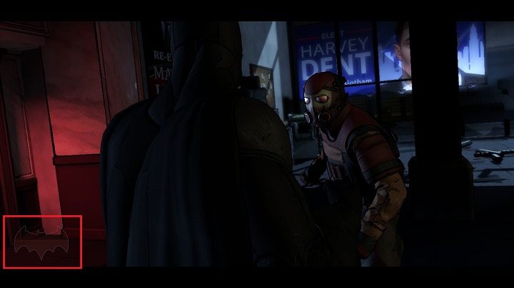 W tym względzie najważniejszy jest symbol Batmana widoczny w lewym dolnym rogu ekranu - Mechanika rozgrywki | Podstawy Batman The Telltale Games Series - Batman: The Telltale Games Series - poradnik do gry