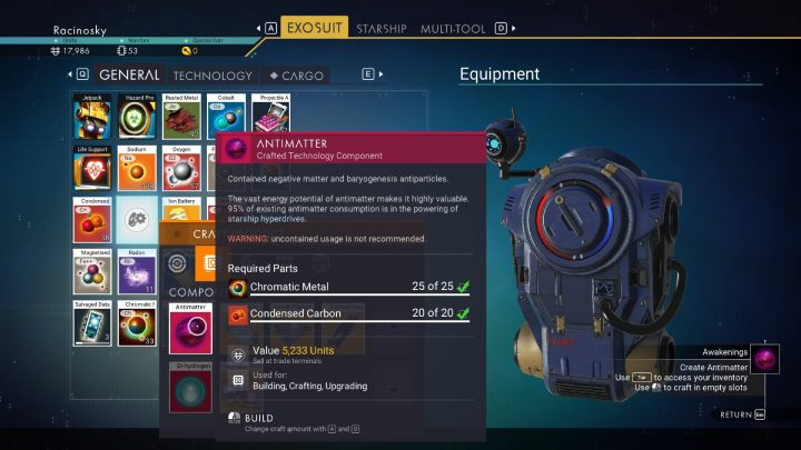 Do wytworzenia antymaterii będziecie potrzebować - No Mans Sky: Jak opuścić pierwszy system? - No Mans Sky - poradnik do gry