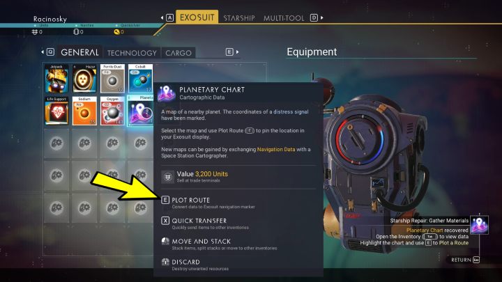 Następnie ponownie zbadajcie okrągłą rozbitą maszynę niedaleko statku i wyjmijcie z niej mapę planetarną - No Mans Sky: Jak opuścić pierwszą planetę? - No Mans Sky - poradnik do gry