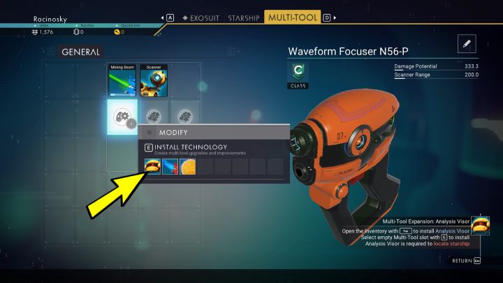 Gdy zdobędziecie hermetyczną uszczelkę pojawi się nowy cel misji - budowa wizjera analitycznego - No Mans Sky: Jak opuścić pierwszą planetę? - No Mans Sky - poradnik do gry