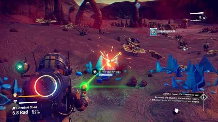 Kolejnym zadaniem będzie zebranie 40 sztuk diwodoru, który znajduje się w niebieskich kryształach - No Mans Sky: Jak opuścić pierwszą planetę? - No Mans Sky - poradnik do gry