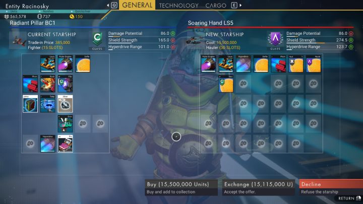 Nowe statki w grze No Mans Sky możecie kupić na stacjach kosmicznych, punktach handlowych lub w hangarach frachtowców - No Mans Sky: Statki - rodzaje, sprzedaż, kupno, typy, klasy, złomowanie - No Mans Sky - poradnik do gry