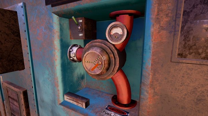 Żeby uruchomić urządzenie musisz w pierwszej kolejności przełączyć widoczną na ekranie, pomarańczową dźwignię znajdującą się na środku urządzenia na pozycję dolną i włączyć górny przełącznik na ON - Włącz generator | Opis przejścia Obduction - Obduction - poradnik do gry