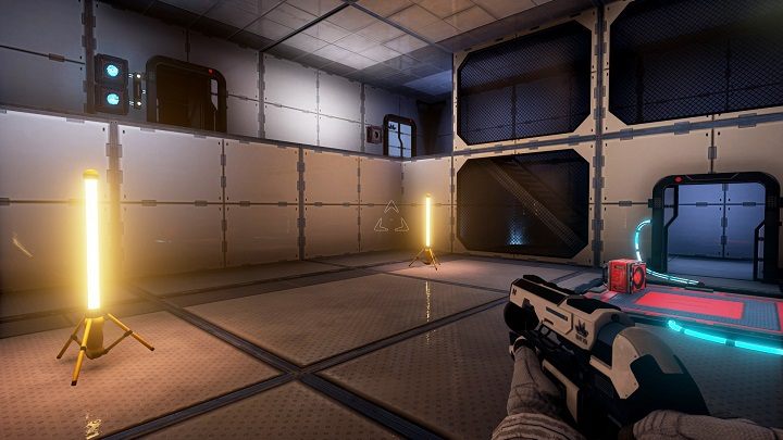 Pojemnik zrzucamy na czerwoną platformę znajdującą się na dole pomieszczenia - Chapter 2 - Opis Przejścia - The Turing Test - poradnik do gry