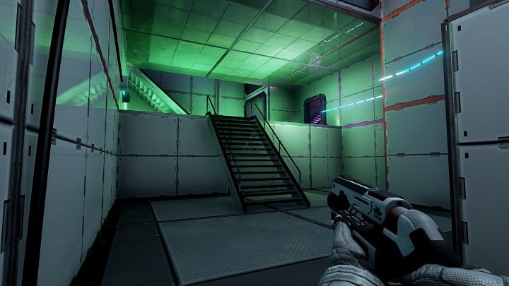 Posiadamy dwie fioletowe wiązki i jedną zieloną która znajduję się obok jednej z kamer - Chapter 7 - Opis przejścia - The Turing Test - poradnik do gry