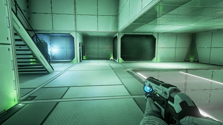 W nowym pomieszczeniu schodzimy na dół i wymieniamy czerwoną wiązkę z niebieską aby otworzyła nam most - Chapter 7 - Opis przejścia - The Turing Test - poradnik do gry