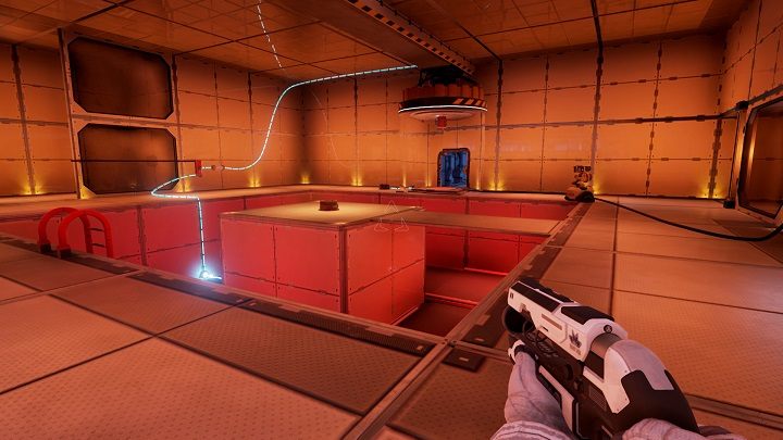 Robota ustawiamy tak jak możemy zauważyć to na obrazku, przesuwamy magnes który aktywujemy za pomocą dźwigni - Chapter 7 - Opis przejścia - The Turing Test - poradnik do gry