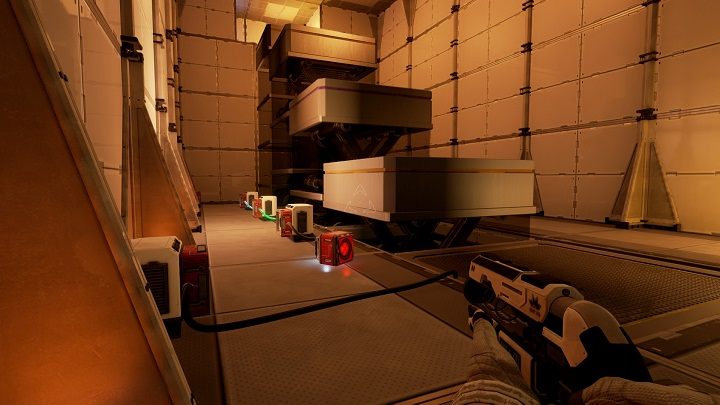 W następnym pomieszczeniu możemy zauważyć bardzo podobny system lecz dochodzi do tego niebieska wiązka i pojemnik z wiązką energii - Chapter 4 - Opis Przejścia - The Turing Test - poradnik do gry