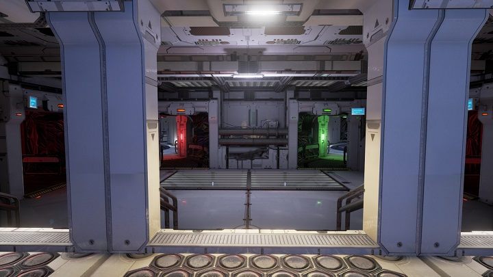 Po zejściu z drabiny kieruj się cały czas przed siebie aż nie dotrzesz do pomieszczenia w którym znajdują się cztery przejścia - Prolog - Opis Przejścia - The Turing Test - poradnik do gry