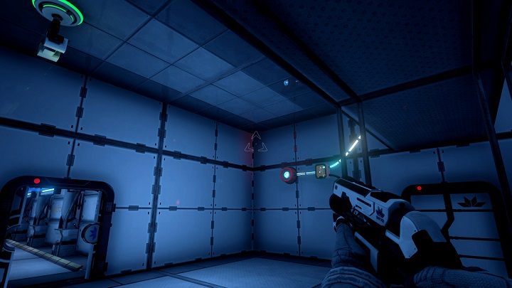 Najpierw przejmujemy kontrolę nad kamerą i używamy zielonego pojemnika do przekazania wiązki energii na niższe pasmo - Chapter 5 - Opis przejścia - The Turing Test - poradnik do gry