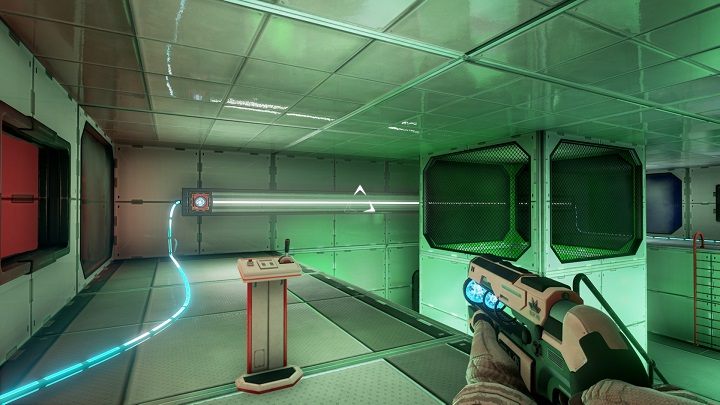 Pobieramy obie ruchome wiązki do broni a pojemnik z wiązką energii wkładamy do ruchomego pojemnika - Chapter 5 - Opis przejścia - The Turing Test - poradnik do gry