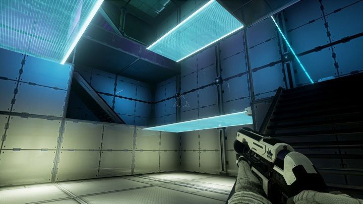 Wchodzimy na samą górę pomieszczenia gdzie znajdziemy czerwoną wiązkę energii i robota - Chapter 6 - Opis przejścia - The Turing Test - poradnik do gry