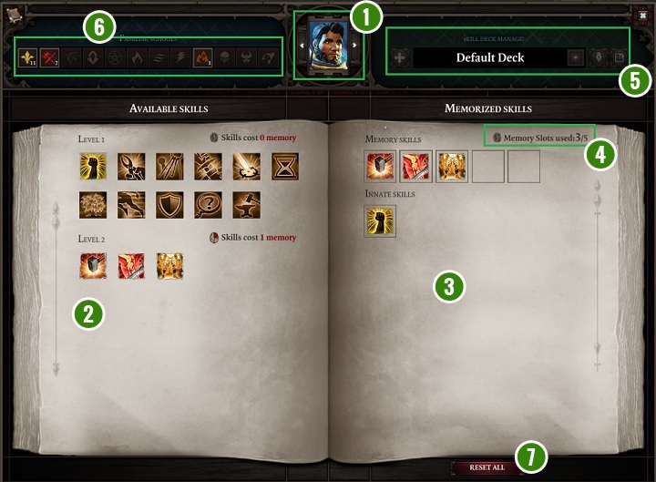 Powyższy panel pozwala na zarządzanie dostępnymi dla bohatera umiejętnościami - Interfejs Divinity Original Sin 2 | Podstawy - Divinity Original Sin 2 - poradnik do gry