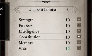 W przypadku atrybutów masz możliwość rozdysponowania aż trzech punktów, którymi możesz dodatkowo rozwinąć naturalne zdolności postaci lub przypisać je w taki sposób, by uzyskać lepsze modyfikatory dla wybranej przez siebie klasy - Tworzenie bohatera w Divinity Original Sin 2 | Drużyna - Divinity Original Sin 2 - poradnik do gry