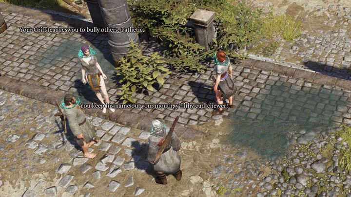 Tuż po wejściu do Fort Radość Ghetto zauważysz rozmawiające ze sobą postacie widoczne na powyższym obrazku - Zadania poboczne w Forcie Radość | Solucja Divinity Original Sin 2 - Divinity Original Sin 2 - poradnik do gry