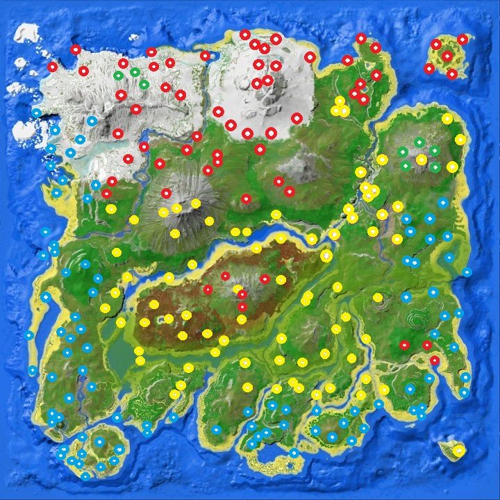 Określony kolor oznacza najlepszy możliwy dostępny zrzut w danej lokacji - ARK: Zrzuty - informacje podstawowe - ARK Survival Evolved - poradnik do gry