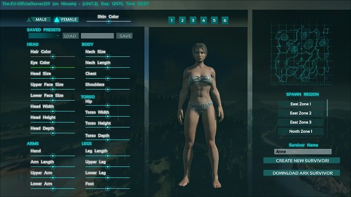 W grze posiadamy możliwość zmiany płci, oraz określenie budowy ciała, koloru włosów, skóry i oczu - ARK: Tworzenie postaci, atrybuty - ARK Survival Evolved - poradnik do gry