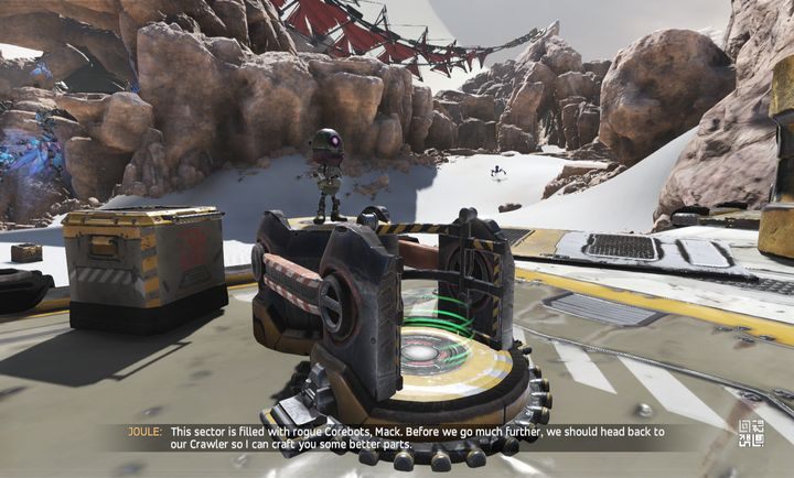 Po wyjściu z Pylonu Violet aktywuje komorę transportową. - Misja 4: Whispers in the Sand | Opis przejścia ReCore - ReCore - poradnik do gry