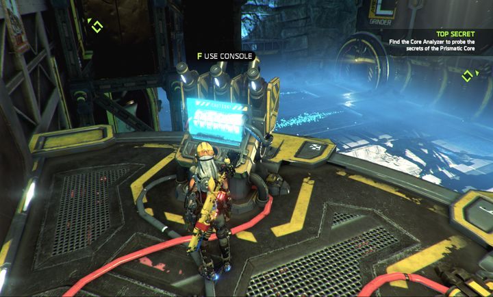 Konsola pozwala przesuwać rampę dla Setha i w ten sposób dotrzeć do niedostępnej inaczej lokacji - Misja 7: Top Secret | Opis przejścia ReCore - ReCore - poradnik do gry