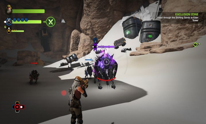 Ataki fioletowego K-9 Paladin - potrafią ogłuszyć Joule i bardzo szybko obniżyć poziom życia. - Misja 8: Exclusion Zone | Opis przejścia ReCore - ReCore - poradnik do gry