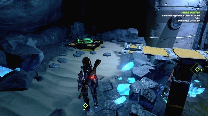 Pod dużym skupiskiem skrzyń z surowcami ukrywa się płyta naciskowa otwierająca na krótki okres czasu opcjonalną skrzynię. - Misja 3: Status Check | Opis przejścia ReCore - ReCore - poradnik do gry