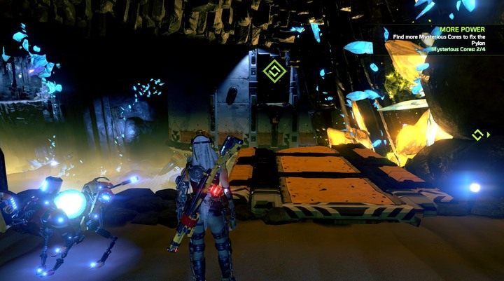 Aby przeskoczyć na drugą stronę należy wykonać kombinację sprint-skok-sprint. - Misja 3: Status Check | Opis przejścia ReCore - ReCore - poradnik do gry