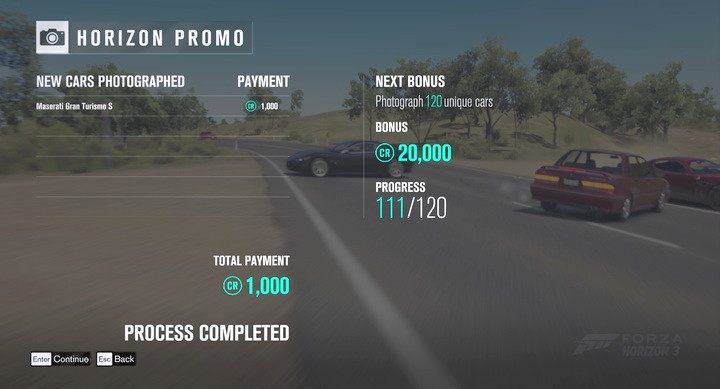 Lubisz robić zdjęcia? Zarabiaj na nich! Nie musisz ich zapisywać, by zachować nagrodę. - Szybkie zdobywanie fanów / kredytów / PD | Podstawy rozgrywki w Forza Horizon 3 - Forza Horizon 3 - poradnik do gry