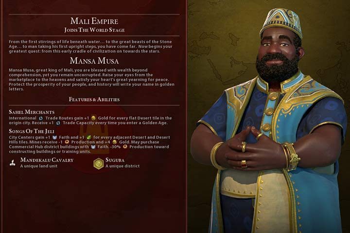 Gdy grasz Mali, to wszystko obraca się wokół pieniędzy - Civilization 6 Gathering Storm: Mali, Mansa Musa, opis nacji, porady - Sid Meiers Civilization VI - poradnik do gry