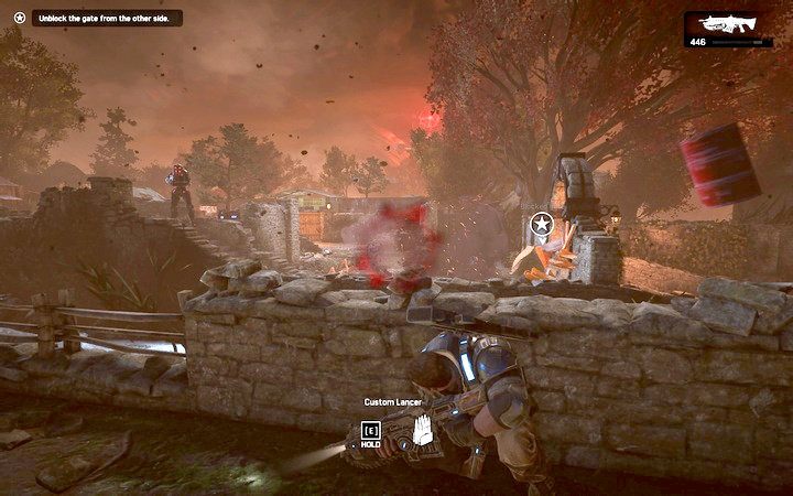 Wykorzystaj otoczenie - wybuchowe beczki, rury i stogi siana mogą zranić lub wyeliminować od razu niektórych oponentów - Akt 2:3-4 - Plan B, Wielka ucieczka | Opis przejścia Gears of War 4 - Gears of War 4 - poradnik do gry