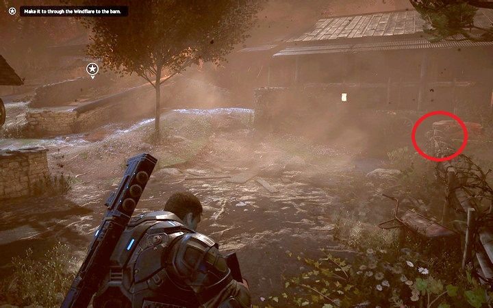 Jeden z sekretów znajduje się za czerwonym ciągnikiem w rogu areny - Akt 2:3-4 - Plan B, Wielka ucieczka | Opis przejścia Gears of War 4 - Gears of War 4 - poradnik do gry