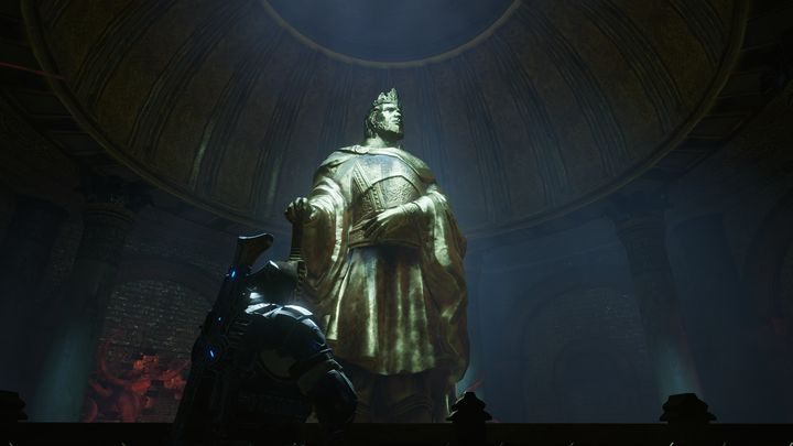 Przy tym pomniku czeka cię cięzka walka. Warto używać łuków na skoczki - Akt 3:4 - Na Ostro | Opis przejścia Gears of War 4 - Gears of War 4 - poradnik do gry