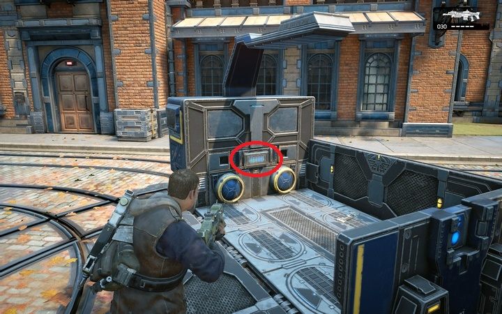 W wagonach, którymi przyjeżdżają roboty znajdziesz amunicję - Akt 1:1 - Rajd | Opis przejścia Gears of War 4 - Gears of War 4 - poradnik do gry