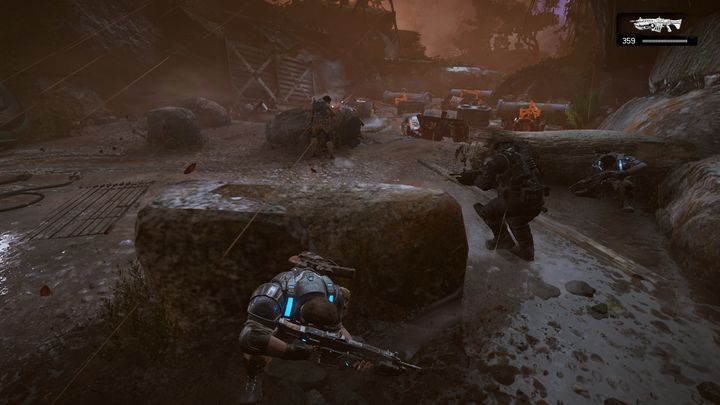 Burza może być twoim sprzymierzeńcem. Niszcz żółte obiekty by zdobyć przewagę - Akt 4:2 - Bez Objazdów | Opis przejścia Gears of War 4 - Gears of War 4 - poradnik do gry