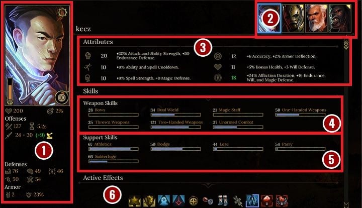 Na powyższym obrazku możesz zobaczyć panel, który pojawi się po wybraniu karty postaci - Interfejs w Tyranny | Solucja Tyranny - Tyranny - poradnik do gry