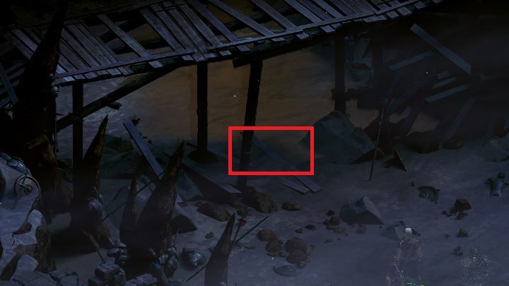 Po wkroczeniu do Kamiennej Strażnicy może się wydawać, że przejście do dalszej części lokacji jest niedostępne, ale wystarczy, że skierujesz się do punktu widocznego na obrazku i przejdziesz pod drewnianym mostem - W sercu burzy (Into the Maelstrom) - zadanie główne | Cmentarzysko Mieczy - Tyranny - poradnik do gry