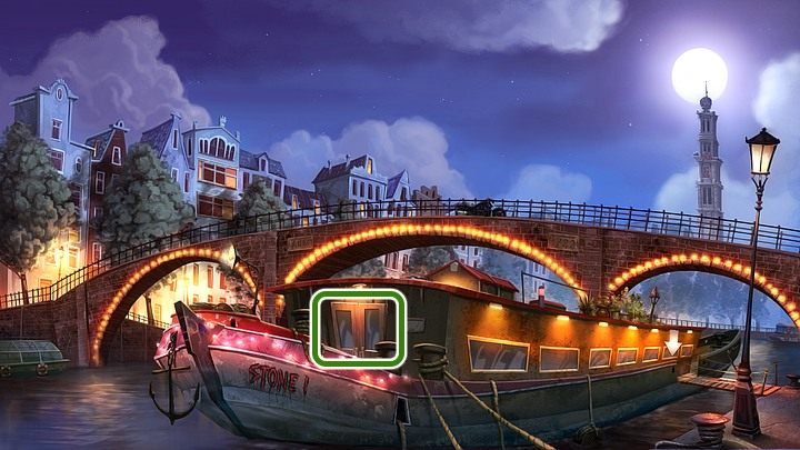 W widoku na front łodzi sprawdź drzwi wejściowe - Pauline wpadnie na pomysł rozprawienia się z nieproszonymi gośćmi Wydry z zaskoczenia (stosowna informacja w ekwipunku) - Rozdział szósty - Amsterdam i Paryż | Yesterday Origins - Yesterday Origins - poradnik do gry