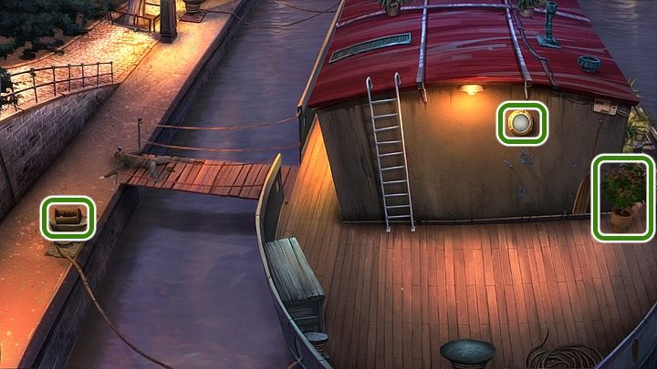 Teraz możesz podkraść się do słupka po lewej, do którego przycumowana jest łódź, i ze stojącej na nim skrzynki zabrać: z pierwszej przegródki kilka rurek PCV, z drugiej obcęgi, a z trzeciej plastikowe kolanko - Rozdział szósty - Amsterdam i Paryż | Yesterday Origins - Yesterday Origins - poradnik do gry