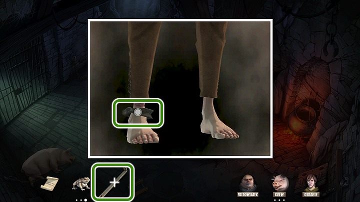 Przy zbliżeniu na kajdany (tak by było widać na nich białe pulsujące kółko) kliknij w ekwipunku pozyskany przed chwilą kawałek metalu - Miguel uwolni się od łańcucha - Prolog | Opis przejścia | Yesterday Origins - Yesterday Origins - poradnik do gry