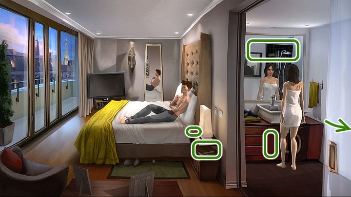 Wróć do łazienki i rzuć okiem na lustro - bohaterka zauważy zmarszczki pod oczami (w ekwipunku pojawi się stosowna informacja - zmarszczki) - Rozdział pierwszy - Paryż | Opis przejścia | Yesterday Origins - Yesterday Origins - poradnik do gry