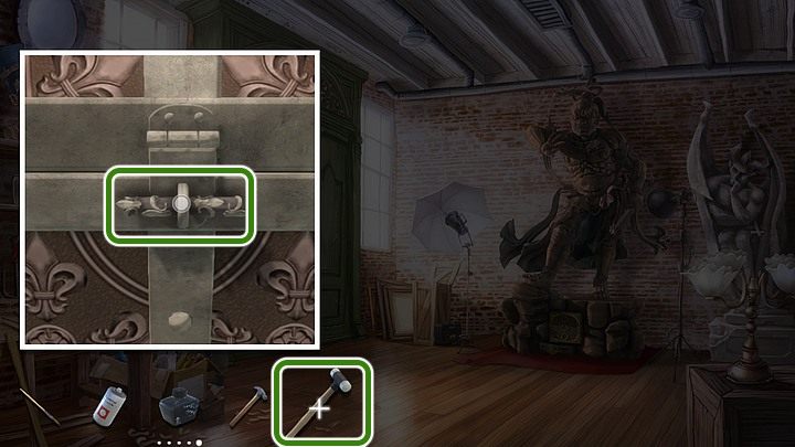 Wróć do warsztatu i w zbliżeniu gumowym młotkiem stuknij w sworzeń uniemożliwiający otwarcie skrzyni - Rozdział pierwszy - Paryż | Opis przejścia | Yesterday Origins - Yesterday Origins - poradnik do gry