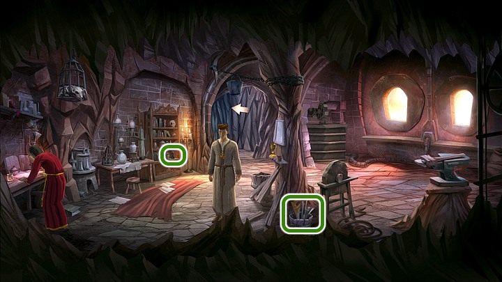 Wróć do podziemi, przejdź do warsztatu i z tej samej szafy, z której Vulcan brał kartkę, zabierz z ostatniej półki flaszeczkę z silnym środkiem usypiającym - Rozdział czwarty - zamek Inverloch | Opis przejścia | Yesterday Origins - Yesterday Origins - poradnik do gry