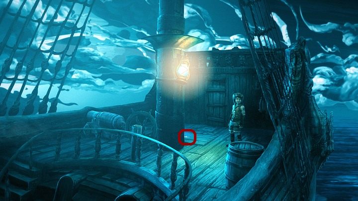 Na pełnym morzu podnieś rzucony przez Renie odłamek - jego fragment wystaje zza masztu - Rozdział trzeci Silence - Silence - poradnik do gry