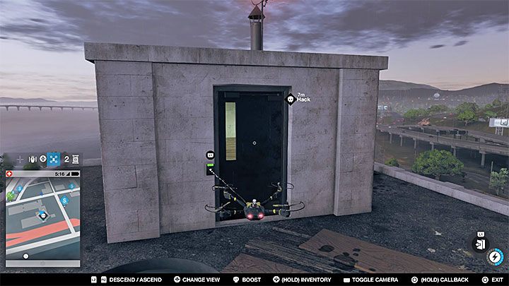 Uaktywnij quadkoptera i poleć nim na dach budynku (powinieneś zmieścić się w zasięgu quadkoptera jeśli nie zszedłeś w międzyczasie na dół) - Watch Dogs 2: Punkty badań 1-61, mapa, sekrety - Watch Dogs 2 - poradnik do gry